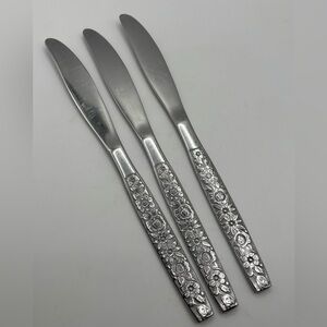 Oneida MALIBU Three Butter Knives Stainless Flatware Silverware Flowers